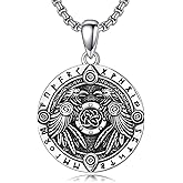 PELOVNY Raven Necklace 925 Sterling Silver Crow Necklace Viking Runes Raven Jewelry Christmas Birthday Viking Gifts for Men Women Unisex