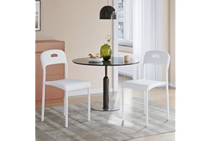 GAOMON Dining Chairs Set of 2, Plastic Stackable Kitchen Chair, Metal Legs, Easy Assembly, Ergonomic Back, Waterproof and Stain-Resistant, Plastic Chair for Outside, Office, Kitchen, Living Room, White