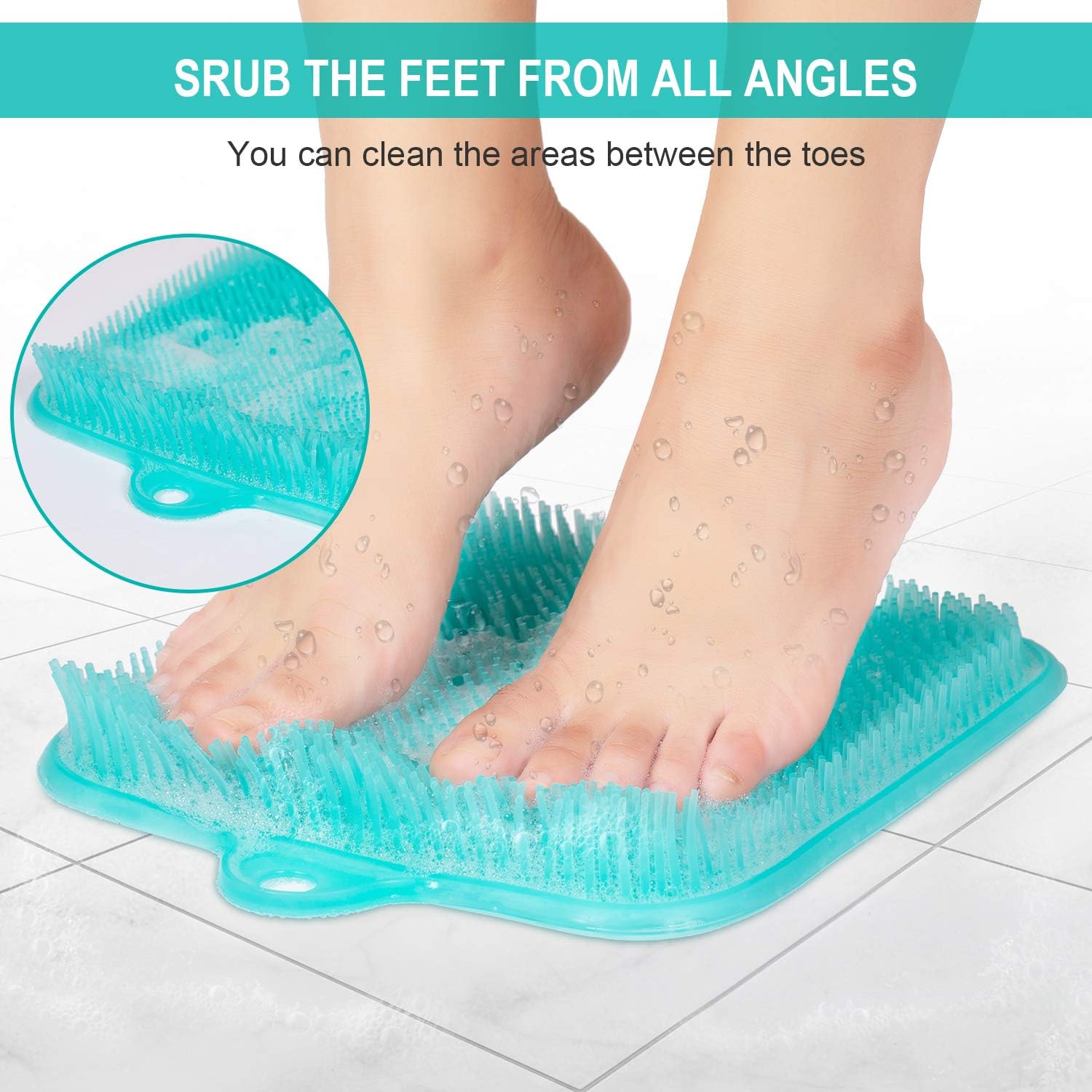 BESKAR Shower Foot Scrubber Mat with Non-Slip Suction Cups- Cleans, Smooths, Exfoliates & Massages your Feet Without Bending, Improve Foot Circulation & Soothes Tired Feet, Great for Shower or Bathtub: Health & Personal Care
