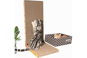 MIWOOWIM 26.8 Inch Vertical L Shaped Cat Scratcher Wall + Cat Scratcher Box for Indoor Cats, L Shape Cardboard Cat Scratching with Ball Toy (Extra Large)