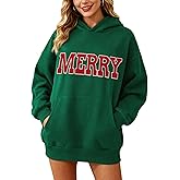 Eatbook Christmas Hoodies for Women Merry Christmas Plaid Pullover Hoodie Merry Letter Print Sweatshirt Xmas Holiday Tops