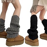 XEPST Fuzzy Leg Warmers for Women Black Leg Warmers Winter Knitted Leg Warmers Women's Leg Warmers Leg Sleeves Winter Socks for Women Girls, 2 Pairs