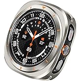 ZZDZZ Metal Case Compatible with Samsung Galaxy Watch Ultra/Ultra 2 (2025) 47mm with Back Cover, Rugged Thin Hard Frame Protective Cover for Galaxy Watch 7/8 Ultra 47mm - Titanium Orange