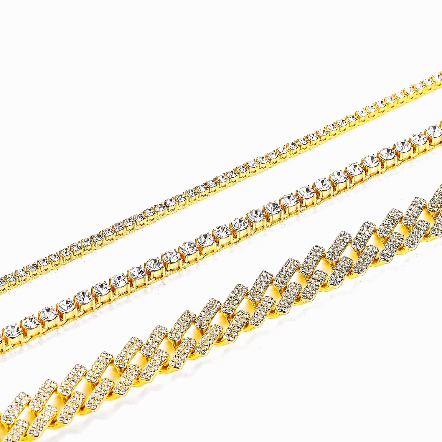 HH BLING EMPIRE Gold Silver Chain Necklace for Men Women Iced Out Diamond Tennis and Cuban Link Chain Necklaces Hip Hop Jewelry Sets 3Pc 18/20/24 Inch