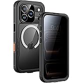 Lanhiem Magnetic for iPhone 17 Pro Max Case, Built-in Privacy Screen Protector, IP68 Waterproof Dustproof Case, Compatible with MagSafe, Anti-Spy Full Body Phone Case for iPhone 17 Pro Max 6.9", Black