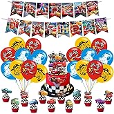 Cars Birthday Decorations Include Happy Birthday Banner, Cake Topper and Cupcake Toppers, Balloons for Cars Theme Party Supplies