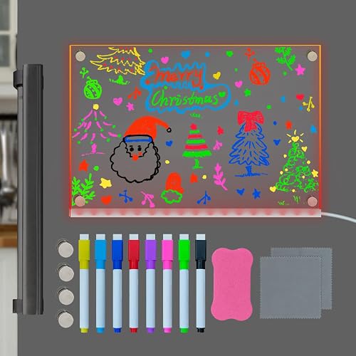 Laysinly Magnetic Calendar for Refrigerator, 11.81" x 7.87" Magnetic Dry Erase Board for Fridge with to Do List Plan Memo Calender, 7 Colors Changing, USB Powered, 8 Colors Marker, 1 Eraser, 2 Cloth