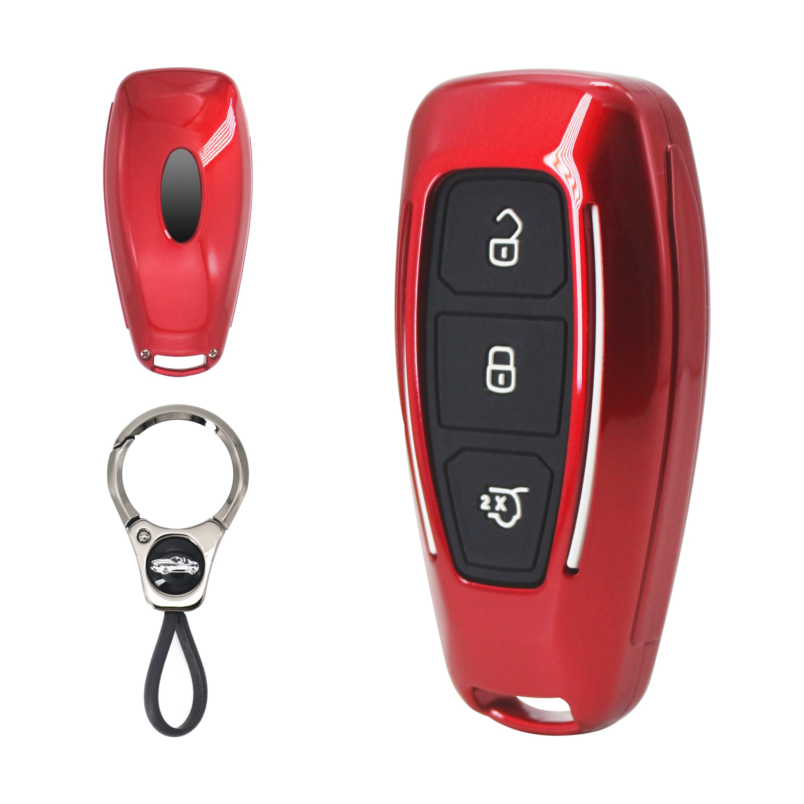 RYE ABS Plastic Cover Suitable for Ford Smart Key Fob,3 Buttons Remote Control Smart Car Key Case, Compatible with Ford Fords/Focus/Fiesta/Kuga/C-Max,etc.-Red