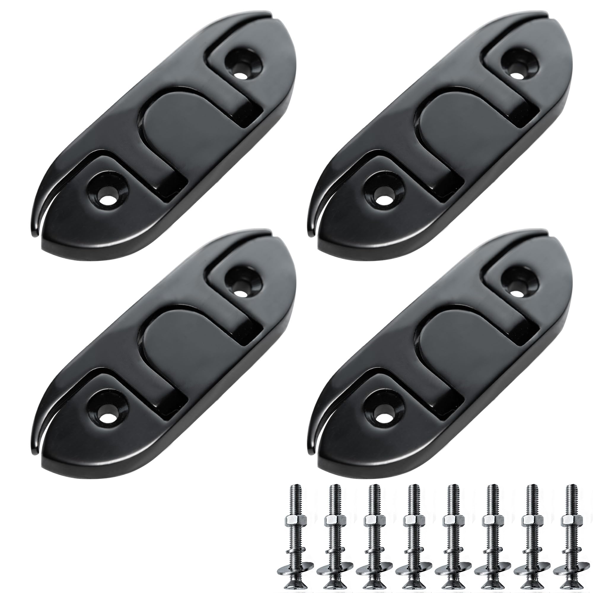 Photo 1 of Laorde Boat Folding Cleats Black 4-1/2 inch Flip Up Boat Cleats 316 Stainless Steel Rope Cleats Marine Grade Flush Mount Boat Dock Cleats for with Installation Accessories (4 Pack)
