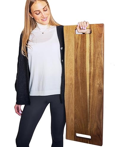 Tabla De Servir Grande De Acacia Con Asas, Plato Rectangular De Embutidos De 36 X 12 Pulgadas, Servidor De Madera Natural Para Carne, Tabla De Queso Y Aperitivos De Fiesta, Extralargo 3