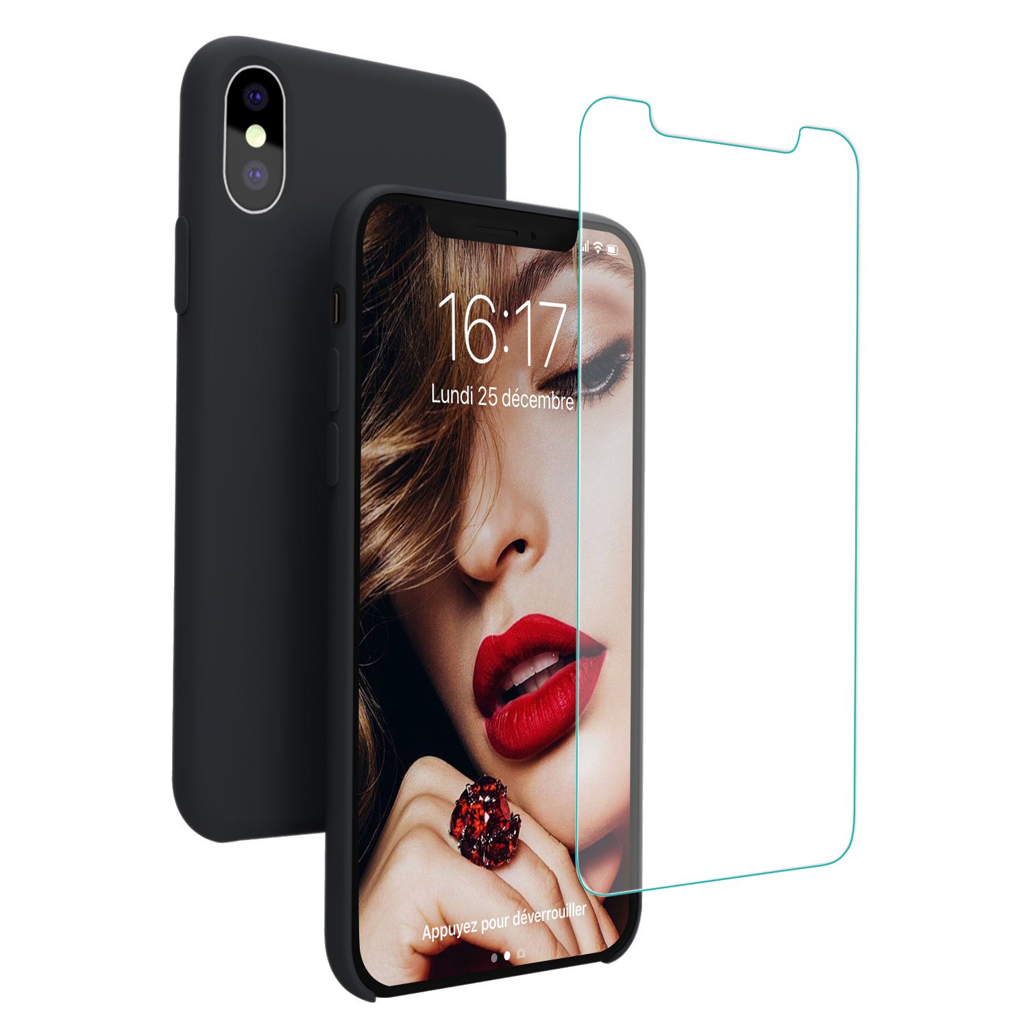 Coque iPhone X / 10 , JASBON Coque Silicone Liquide Anti-rayure avec Protecteur d\'écran Gratuit, Housse Protection Silicone Anti-patinage Gel Case de Style Classique pour iPhone X / 10 – Noir