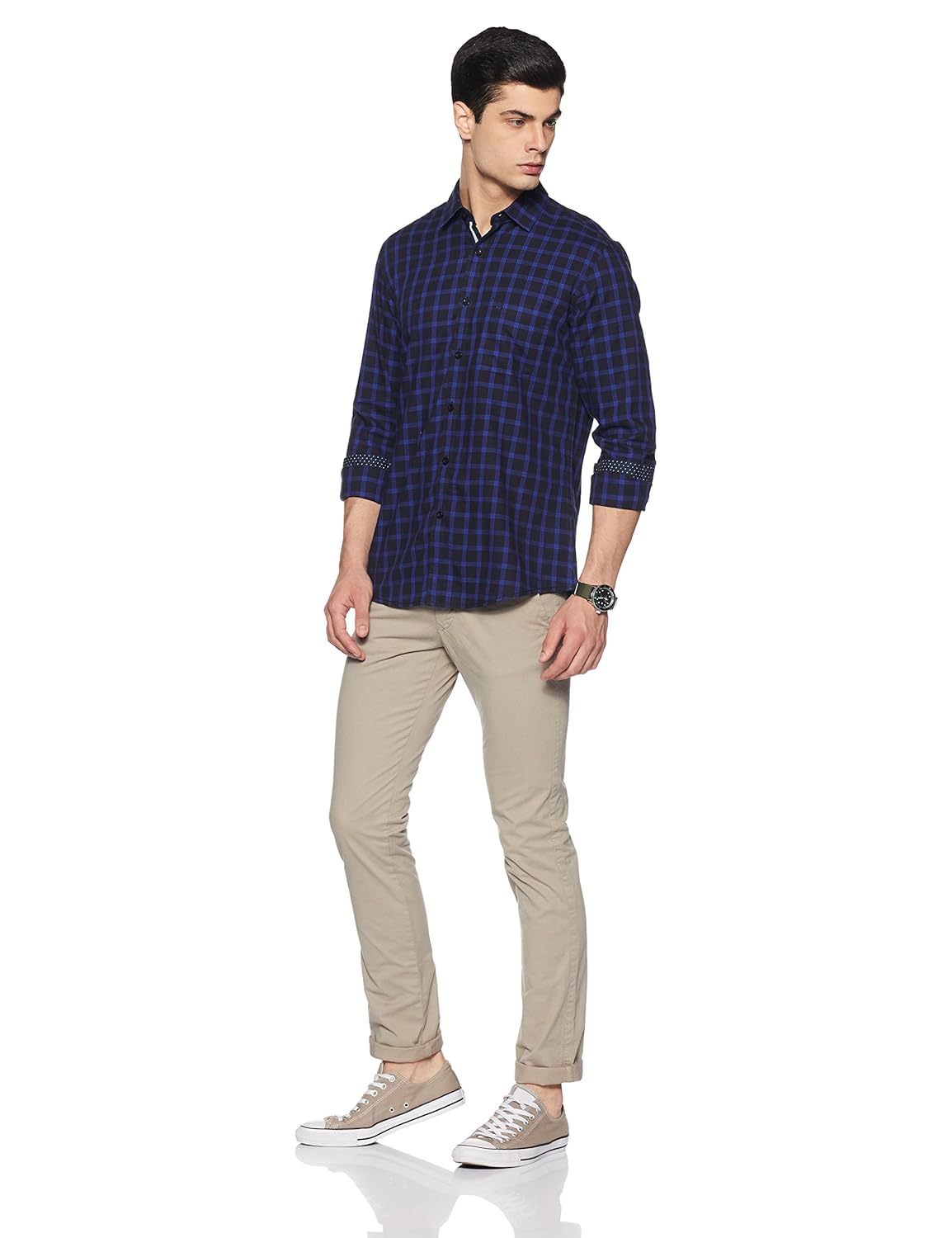 allen solly men's checkered regular fit cotton casual shirt