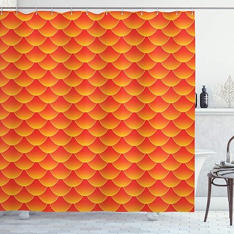 Ambesonne Burnt Orange Decor Shower Curtain Set Goldfish Scales Forming Scallop Random Pattern Fortune Fun Abstract Art Decor Bathroom Accessories