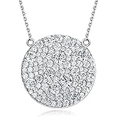 CAIDIKA 14K Gold Plated /925 Sterling Silver 18 Inch Pave Round Disc/Heart Pendant Necklace for Women Cubic Zirconia/Created Citrine/Ruby/Sapphire Fashion Jewelry