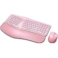 MK960 Ergonomic Wireless Keyboard Mouse Combo, Bluetooth/2.4G Split Design Keyboard with Palm Rest and 4 Level DPI Adjustable Wireless Mouse Multi-Device, Rechargeable, for Windows/Mac/Android(Pink)