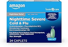 Amazon Basic Care Nighttime Severe Cold and Flu Relief Caplets, Vapor Ice, 24 Count