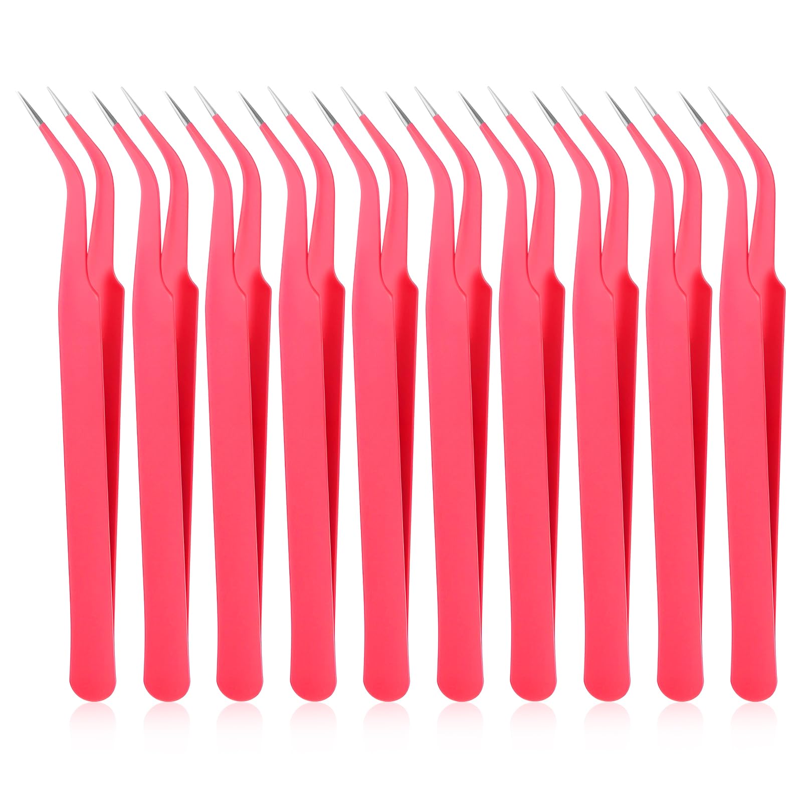 Photo 1 of 10 Pieces Tweezers for Crafting, Stainless Steel Curved Pointed Tweezers Precision Tweezer with Protective Cover for Eyelash Extensions Stickers Rhinestones Crafts (Rose Red)