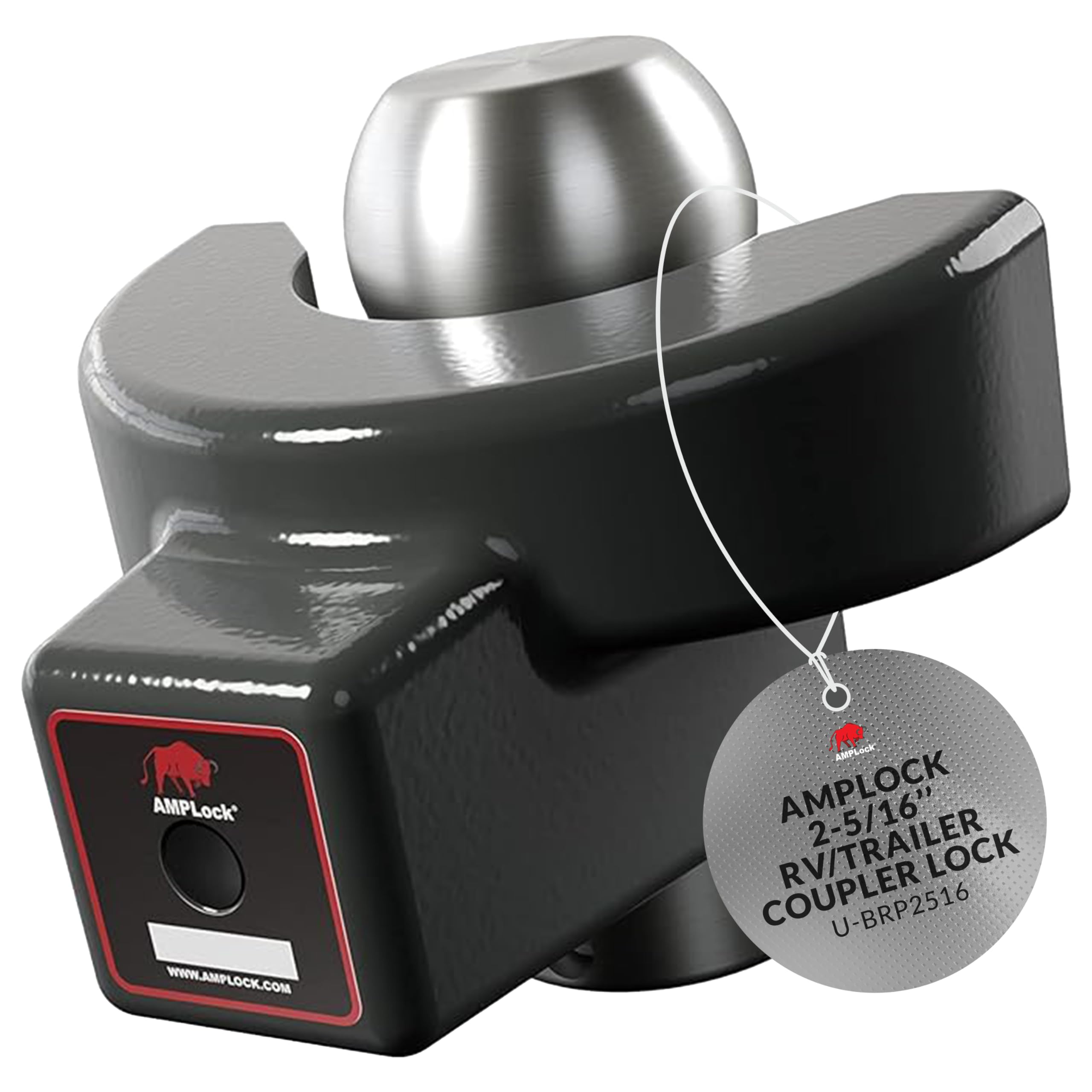 Photo 1 of AMPLock - U-BRP2516 Heavy Duty Trailer Coupler Lock 2 5/16, RV & Trailer Hitch Lock, Straight Lip Trailer Ball Locks, Travel Trailer Accessories, Anti Theft for Trailers & RV with Push & Lock System