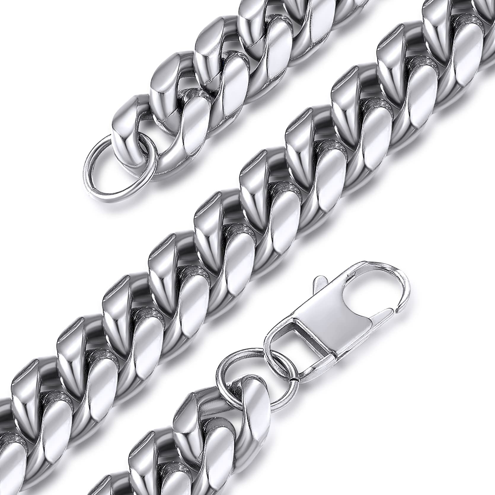 GoldChic Jewelry 14mm Steel Necklace, Chunky Miami Cuban Man Chain