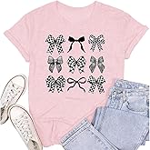 SUWATOIN Womens Bow Shirts Bowknot Girly Aesthetic T-Shirt Pink Bow Ribbon Short Sleeves