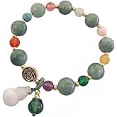 Handmade Feng Shui Jade Gourd Bracelet for Women, Natural Stone Beaded Stretch Jewelry, Chinese Good Luck Charm for Wealth & Protection
