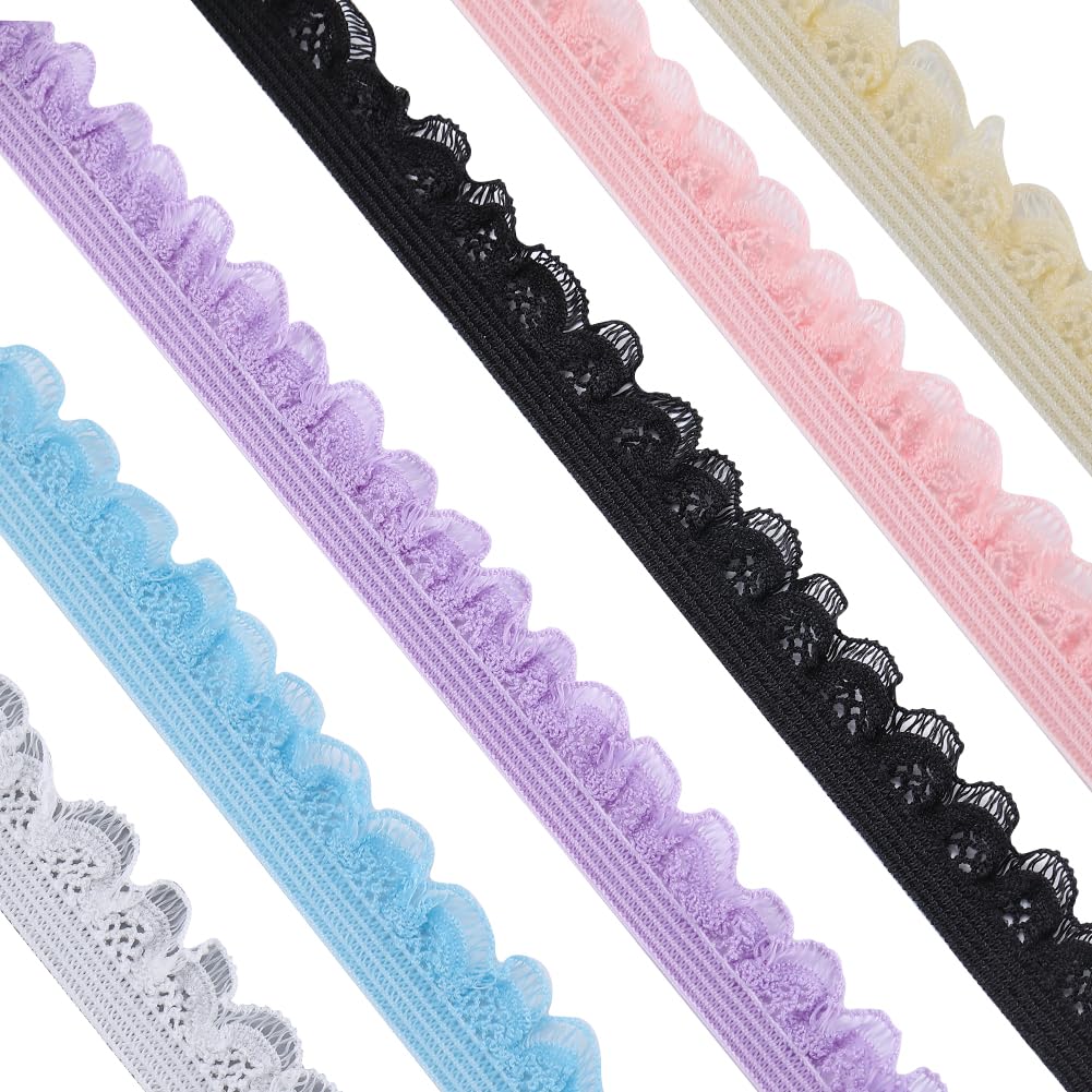 GORGECRAFT 18Ms 6 Colors Elastic Lace Trim 1m3m Wide Stretch Ribbon Lingerie Edge Trimming Floral Pattern Crocheted Webbing for DIY Sewing Crafts Garment Gift Wrapping Headbands Wedding Supply