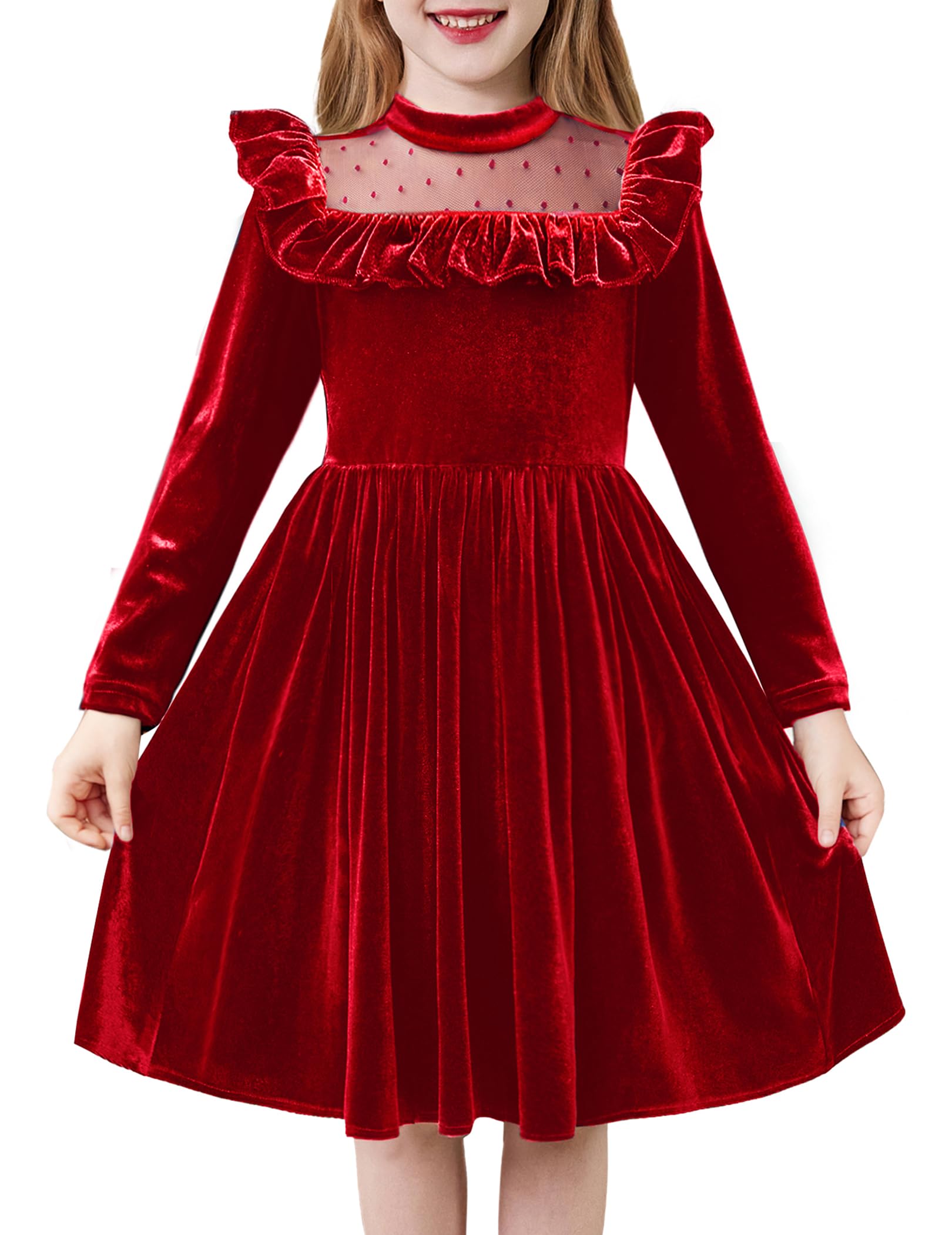 Photo 1 of Arshiner Toddler Christmas Dress Red Velvet Dresses Girls Long Sleeve Princess Birthday Party Gown Formal Fall Winter Clothes 4T