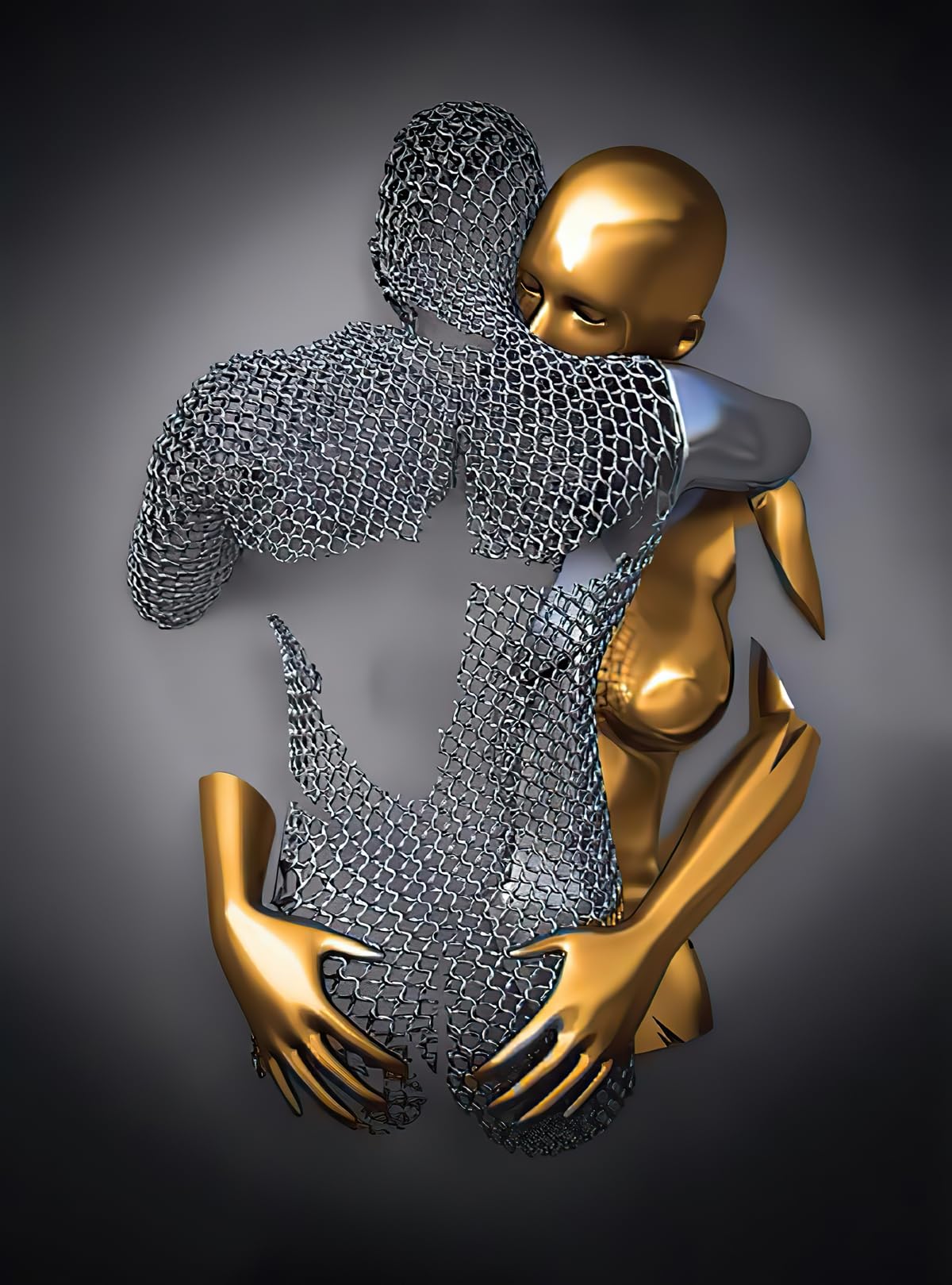 JNAOZI 3D Lovers Metal Figure Statue Canvas Painting Love Hug - Abstract Frameless Canvas Art (H x W: 40 x 60 cm, 1 Piece)