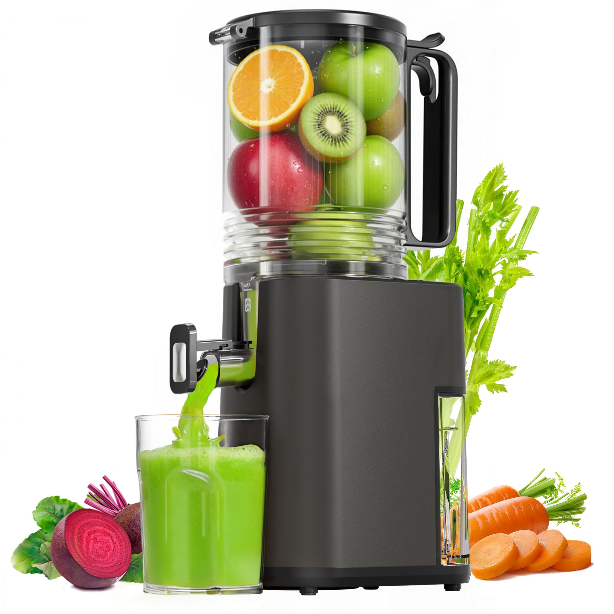 Photo 1 of Cold Press Juicer, 5.5inch Wide Feed Chute Juicer Machine, Slow Masticating Juicer for Whole Vegetables & Fruits, Gray
