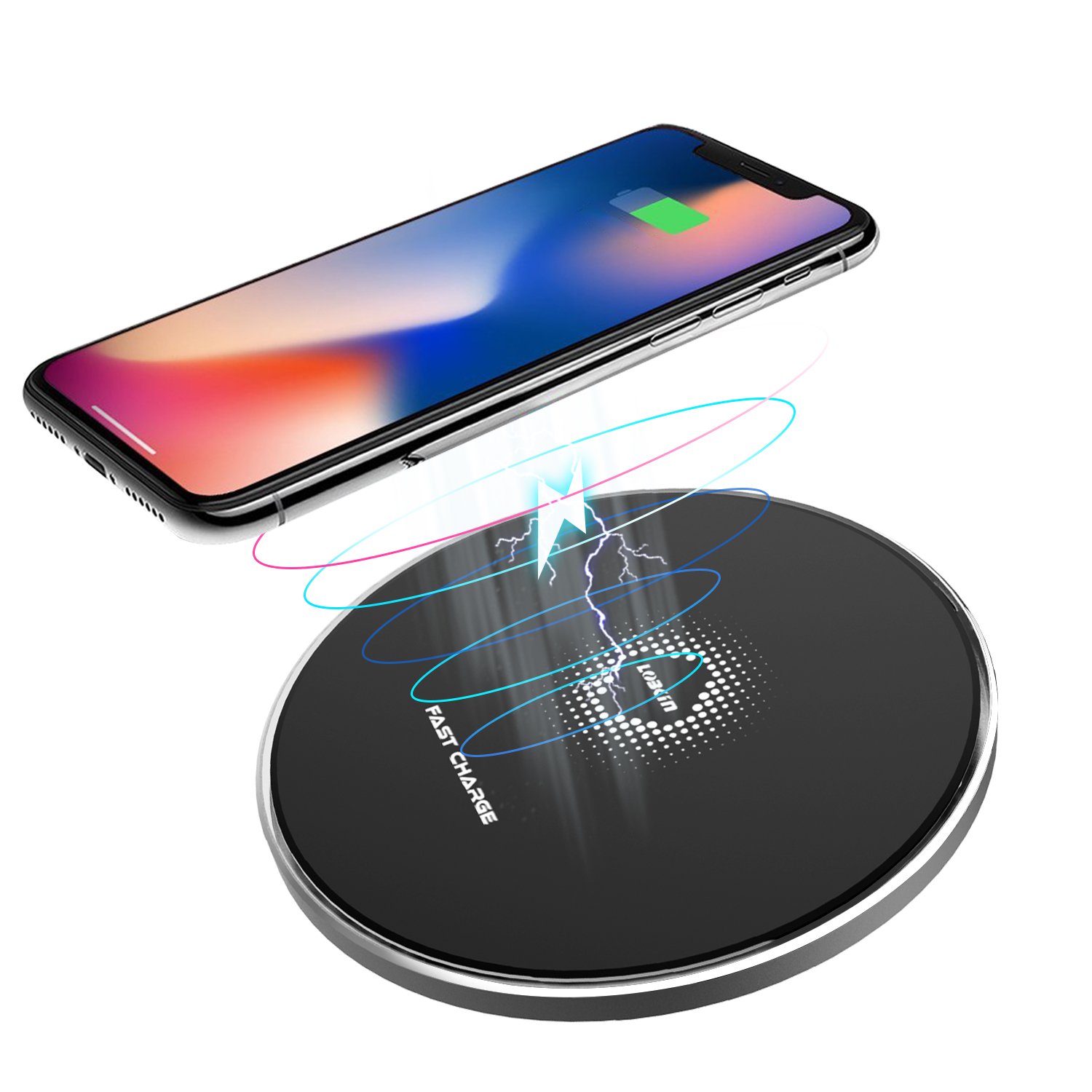 Fast Wireless Charger, LOBKIN Ultra Slim Qi Wireless Charger QC 3.0 Quick Charge Portable Charging Pad for iPhone X, iPhone 8/8 Plus, Samsung Galaxy S9/S9 Plus/Note 8/S8/S8 Plus (Black)