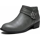 funbank Ankle Boots for Women Low Heel Chelsea Booties for Winter Round Toe Leather Snow Boots Chunky Fall Shoes with Side Zipper