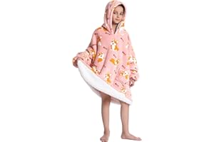 LUSJNGE Kids Blanket Hoodie Oversized Sherpa Wearable Blanket Sweatshirt One Size Hooded Blankets for Girls Boys 5-12YR