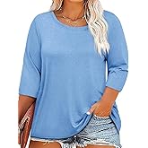 Beautife Plus Size Tops for Womens 3/4 Sleeve Casual T Shirts Loose Fit Tunic Blouse