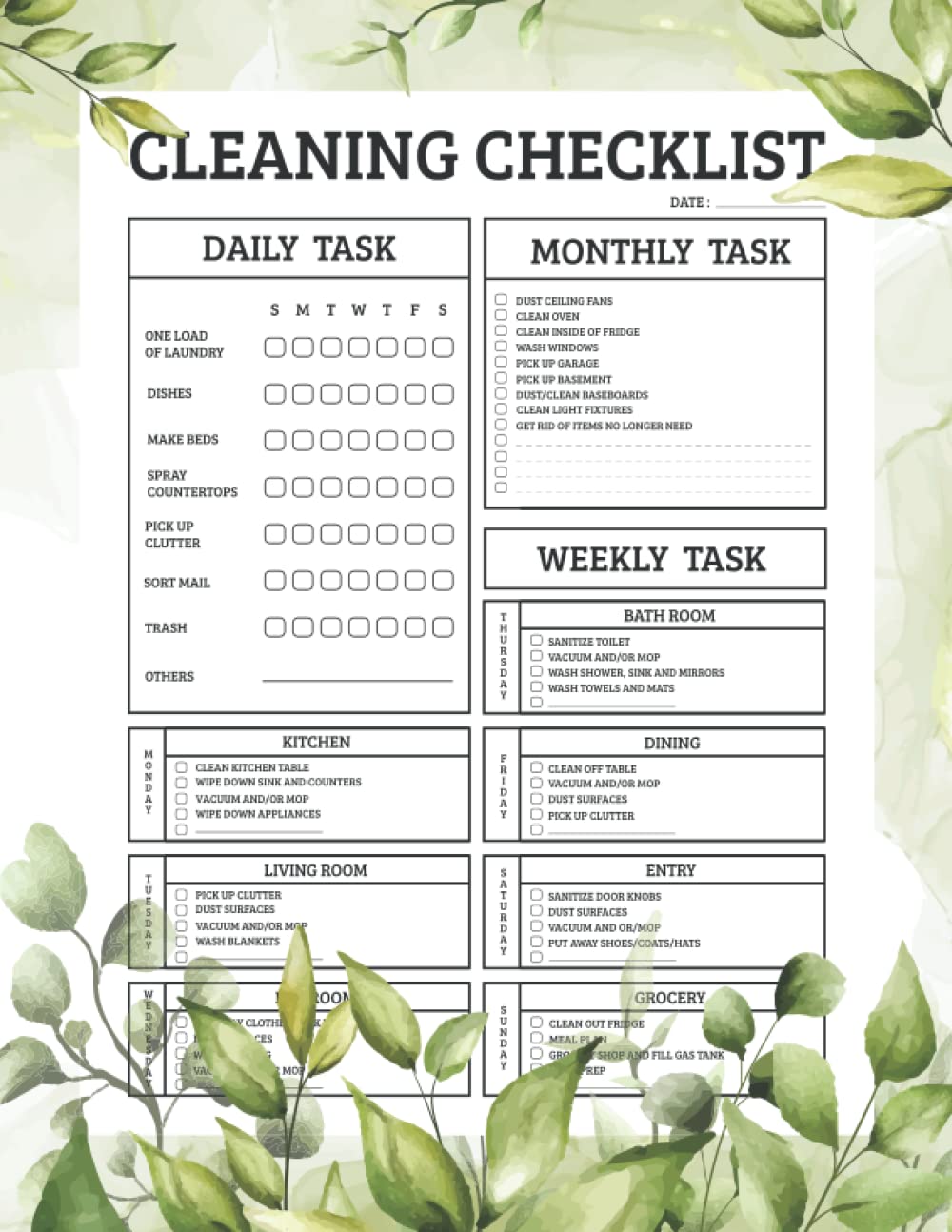 Mua Cleaning Checklist: Daily Weekly and Monthly Cleaning Schedule ...