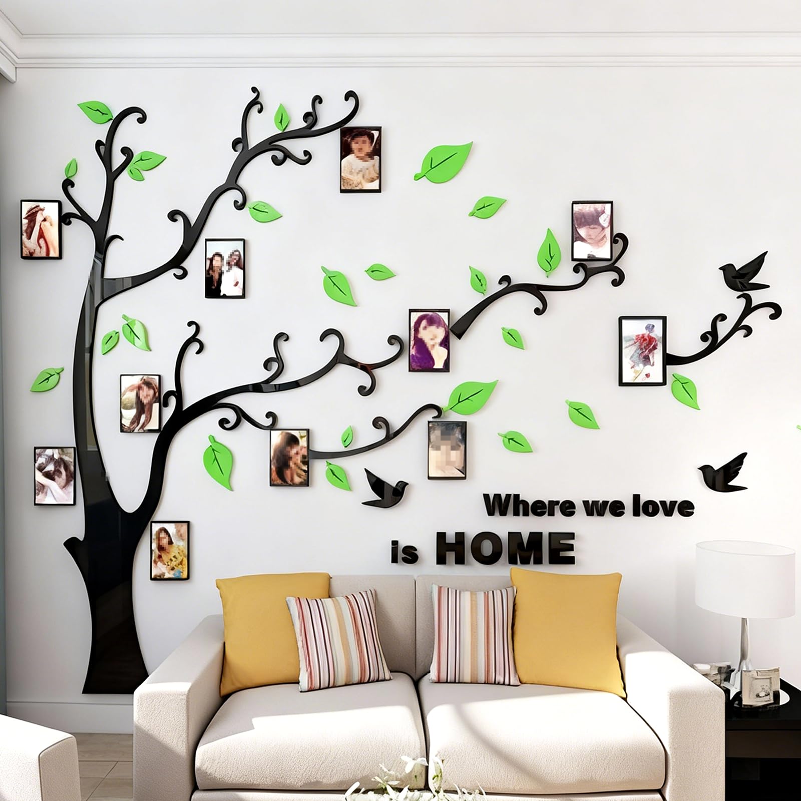 Tree Wall Stickers 3D DIY Tree Wall Decal Art Murals Large Family Photo Frames Tree Decoration for Living Room Bedroom Restaurant Home Decor