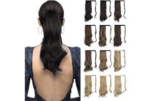 SOFEIYAN Curly Ponytail Extension 15 Inch Heat Resistant Synthetic Natural Wavy Hairpiece Wrap Around Pony Tail Hair Extensions for White Black Women Hair Piece, Darkest Brown