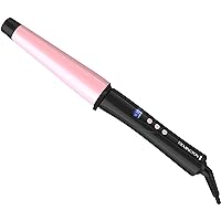 Remington CI9538 Pro 1"-1.5" Pearl Ceramic Conical Curling Wand, Digital Controls + 10 Heat Settings, Black/Pink