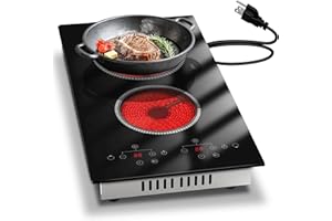 2 Burner Electric Cooktop, 12 Inch Electric Stove Top, 120V Double Burner Countertop Stove 2000W with Timer & 9-Level Adjustment, Sensor Touch Control, Child Lock, Built-in Radiant Cooktop Pladeca