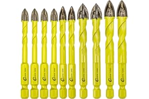 SANLEETEK Masonry Carbide Drill Bits Set - 10pcs 6MM*4+8MM*2+10MM*2+12MM*2 Tungsten Carbide Tip with Quick Change Hex Shank for Wood Plastic Masonry Ceramic Tile Concrete