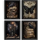WXHUM Dark Academia Gothic Wall Art, Vintage Goth Bookish Wall Decor, Dark Academia Room Decor, Crow Butterfly Posters Prints Set of 4, 8x10 Inch Unframed