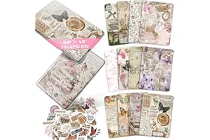 Kaciola 12PCS Inserts Cardstock for E-reader, 50PCS Stickers for Clear Case Insert, 6.9"x4.8" Vintage Butterfly Theme Inserts