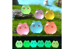 18 PCS Glow in The Dark Cat Resin Miniature(6 Colors,3 Pcs Per Color),for Fairy Garden,Potted Plants,DIY Micro Landscape Deco