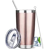 YEBTS Life 20 oz Tumbler with Lids and Straws, Stainless Steel Insulated Travel Coffee Mug, Double Wall Vacuum Insulated Tumblers, Powder Coated Coffee Tumbler for Cold & Hot Drinks (Rose Gold)