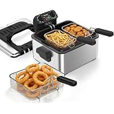 OSTBA Electric Deep Fryer with 3 Baskets, 4.75QT Stainless Steel Countertop | 1700W Heating with Adjustable Temperature Control, Timer, Viewing Window, Odor Filter and Removable Oil Container