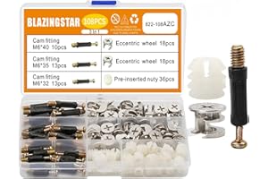Blazingstar Cam Locks- Eccentric Wheels Cam Locks for Furniture Connecting Cam Lock Fittings, 3 in 1 Cam Connector Bolt Fittings Fasteners Hardware Parts Nut & Bolt Assortment Sets 108pcs