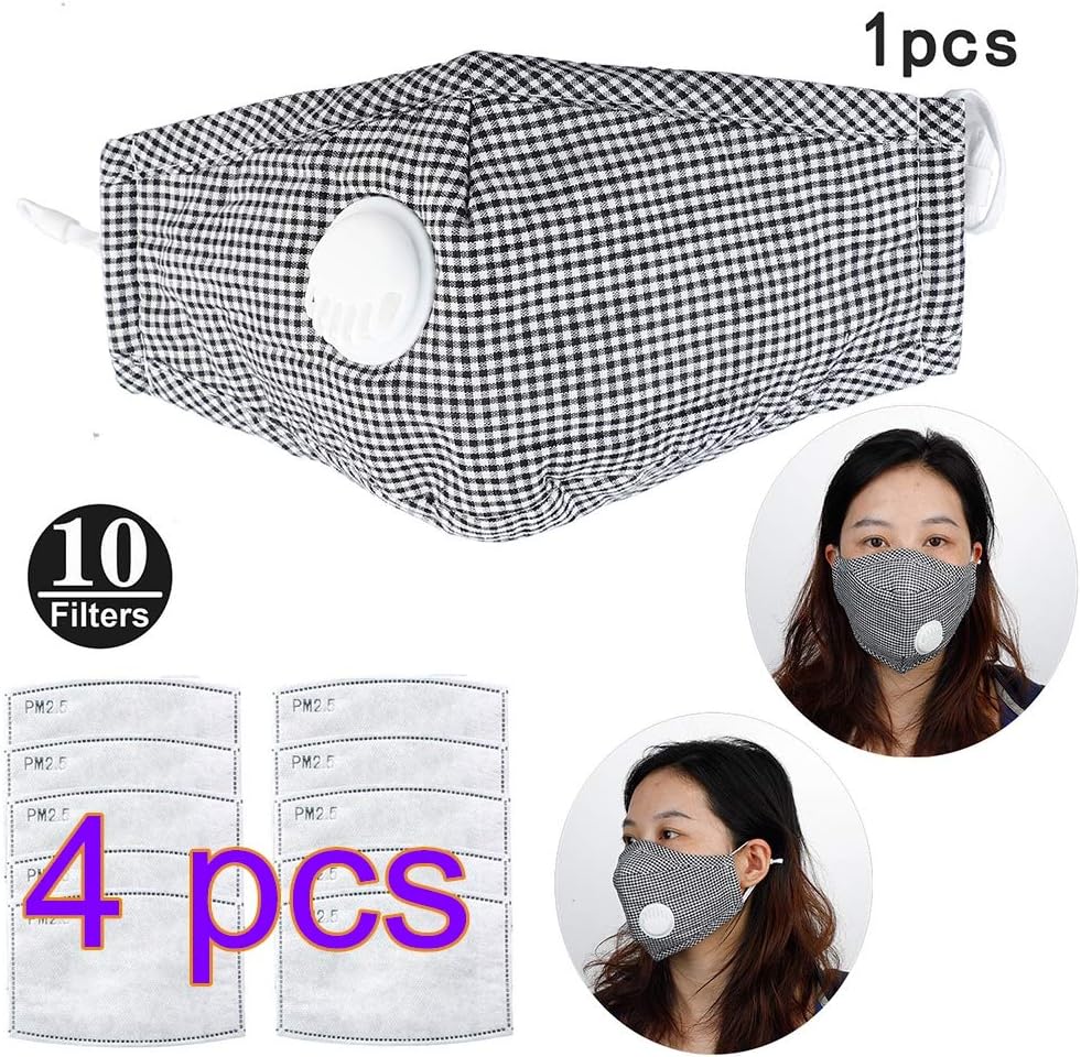 Warooma Anti Dust Mouth Masks, 4 Pcs Anti Pollution PM2.5 Mask with Breathable Valve Filter Face Mask 50 Pcs Replaceable Disposable Filters for Germs Allergies Pollution Ash Pollen