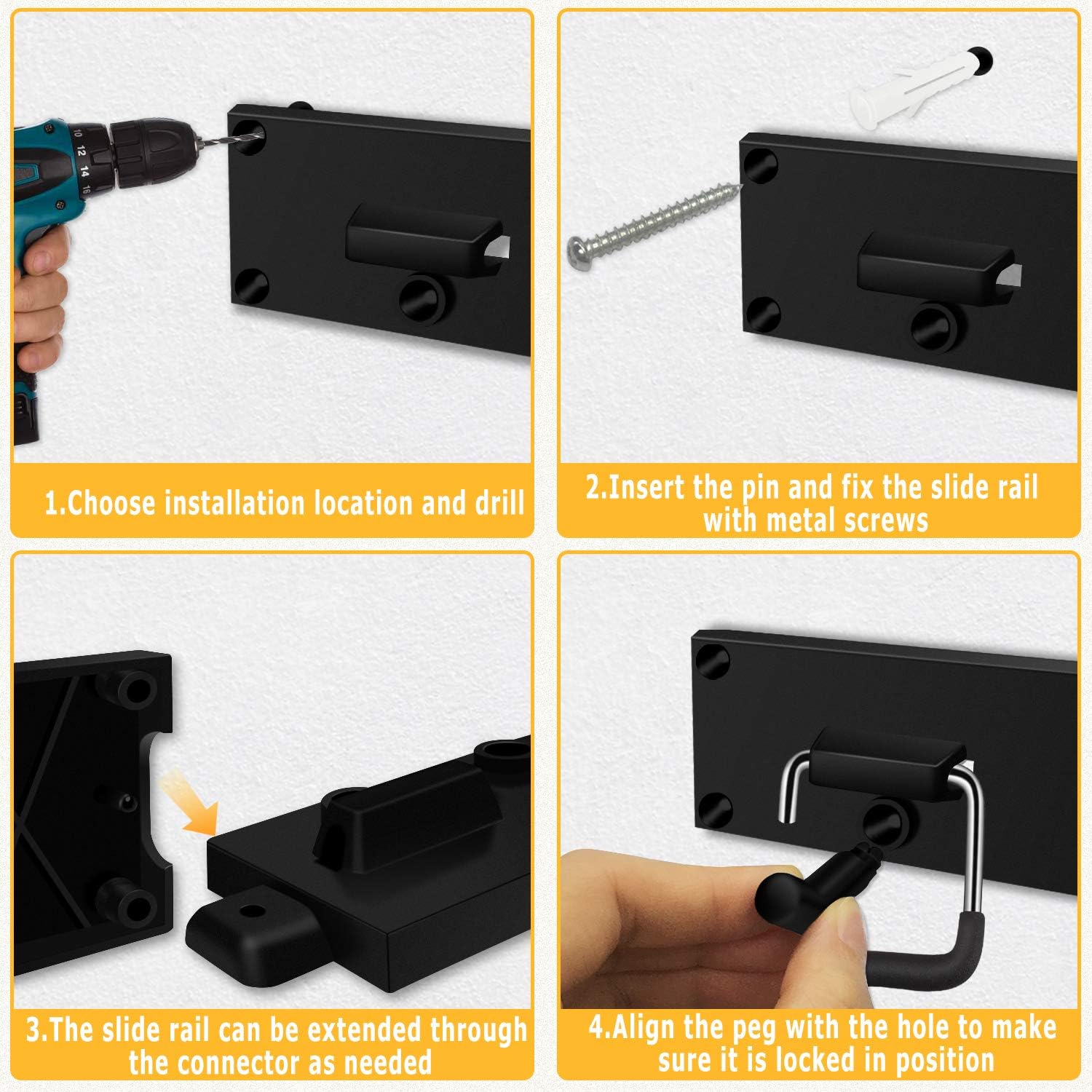 64 Inch Garage Hooks Tool Organizer Wall Mounted, Adjustable Storage System Wall Organizer for Garden Tools, Heavy Duty Tool Hanger for Rake, Mop, Broom and Yard Tools - - 