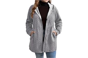 Women's Plus Size Textured Coats Zip Up Casual Hooded Long Sleeve Jacket with Pockets Fall Winter Solid Outerwear