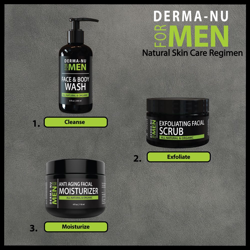 Mens Skin Care Set, Organic Skin Care for Men with Natural Face Wash, Body Wash, Exfoliating Face Scrub and Anti Aging Face Moisturizer, Our Mens Grooming Kit Refreshes Skin, Hydrates and Fights Acne : Beauty