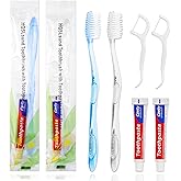 HQSLsund 100 pcs Disposable Toothbrushes with Toothpaste Floss Individually Wrapped, 2 Color Toothbrush, 10g Toothpaste, Floss Pick, Bulk Toothbrush for Homeless,Airbnb,Hotel,Guest